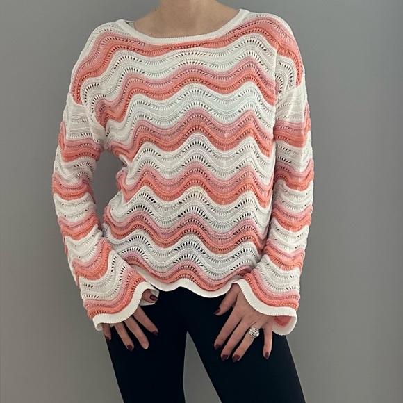 SHEIN Sweaters - Bell Sleeve Wave Pattern Pink|Coral|White size Large